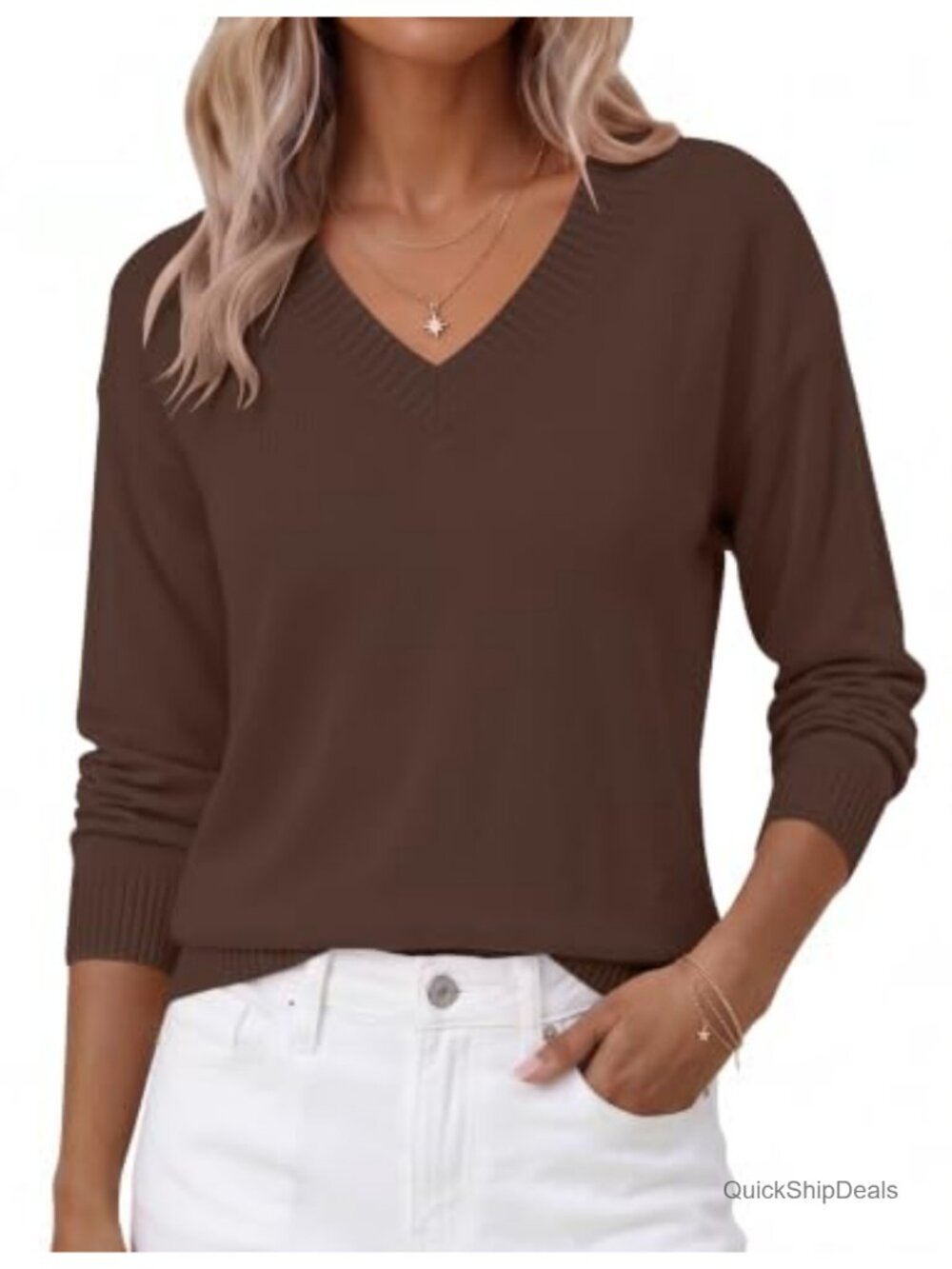 LOMON Women's Cropped V-Neck Sweater Lightweight Soft Long Sleeve Fall Knit